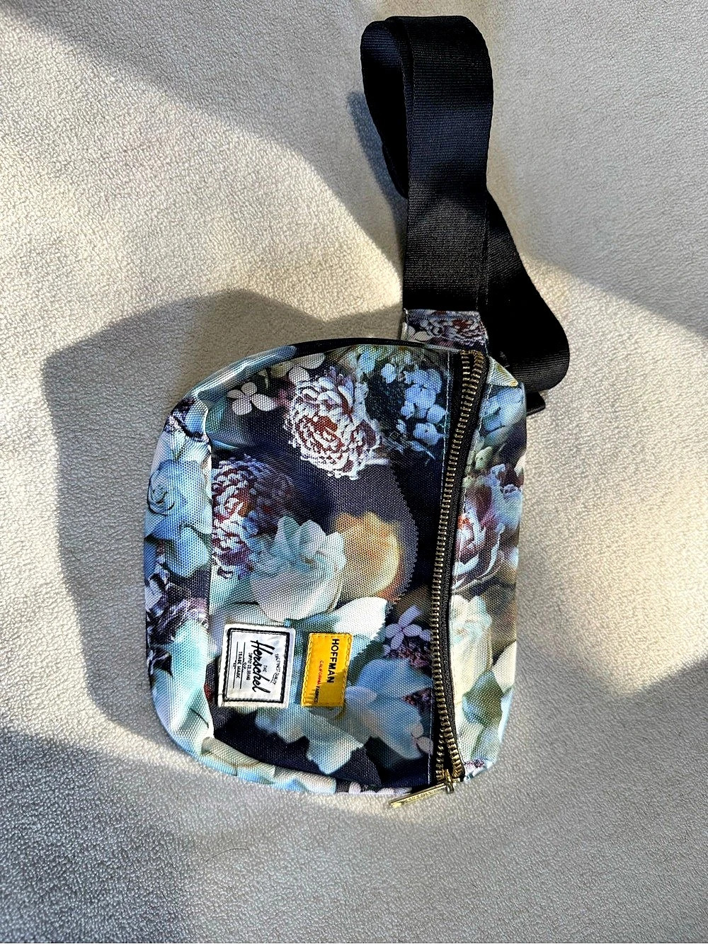 Hoffman California Fabrics Floral Mini Bag in Blue & Black Like New